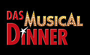 Logo des Theaterstückes Das Musical Dinner, mit dem Schriftzug Das Musical Dinner. Wobei Das und Dinner in roter Schrift zu sehen sind und Musical in goldener Farbe, mit weißen Punkten verziert ist.
