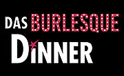 Das Burlesque Dinner Logo auf schwarzem Hintergrund. Das Logo selbst besteht aus dem Schriftzug Das Burlesque Dinner in Rosa und weiß.