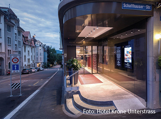 Eingangsbereich des Hotel Krone Unterstrass